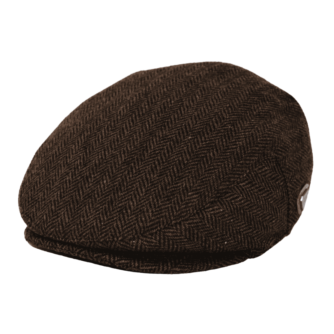 Herringbone Newsboy Flat Cap - brown
