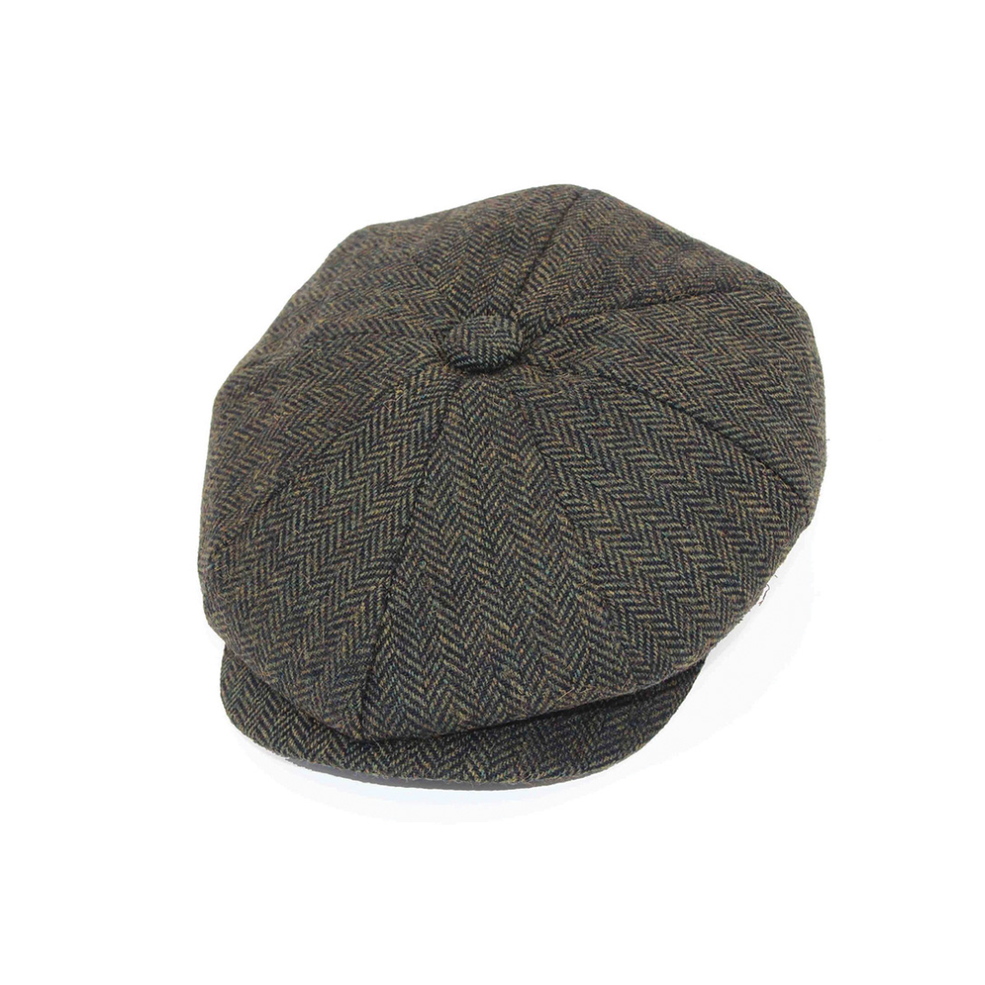 Herringbone Newsboy Polka Hat - Olive Green