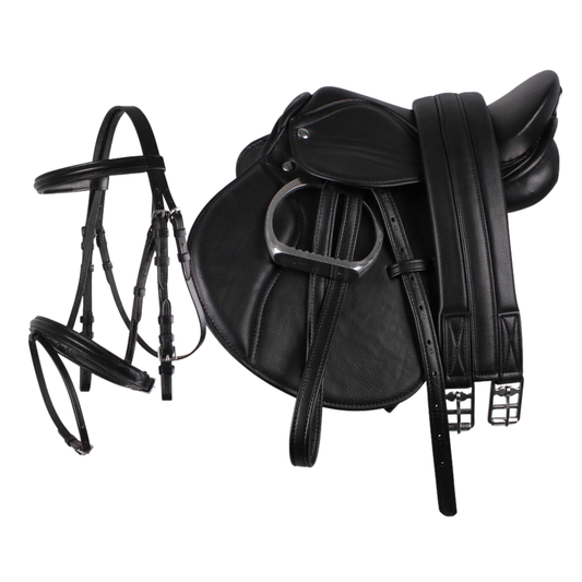 QHP Complete saddle set - Small pony -Black