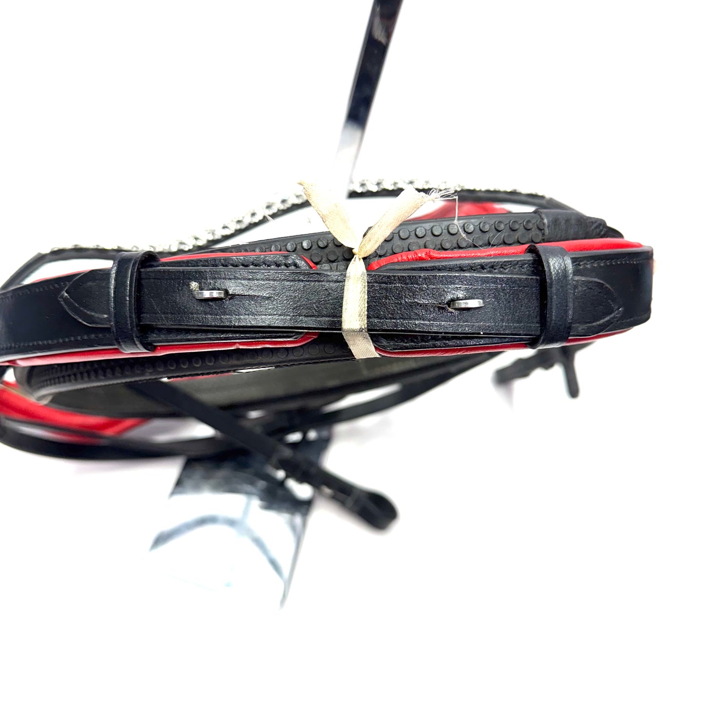 HS#9009 Full Black &Red Bridle With Rubber Reins