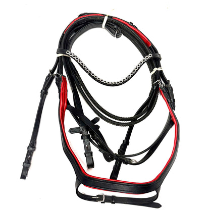 HS#9009 Full Black &Red Bridle With Rubber Reins