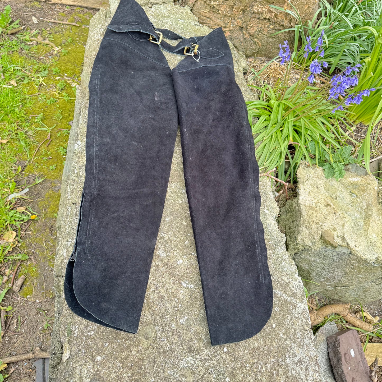 HS#0085 Black Suede Leather Full Chaps XS