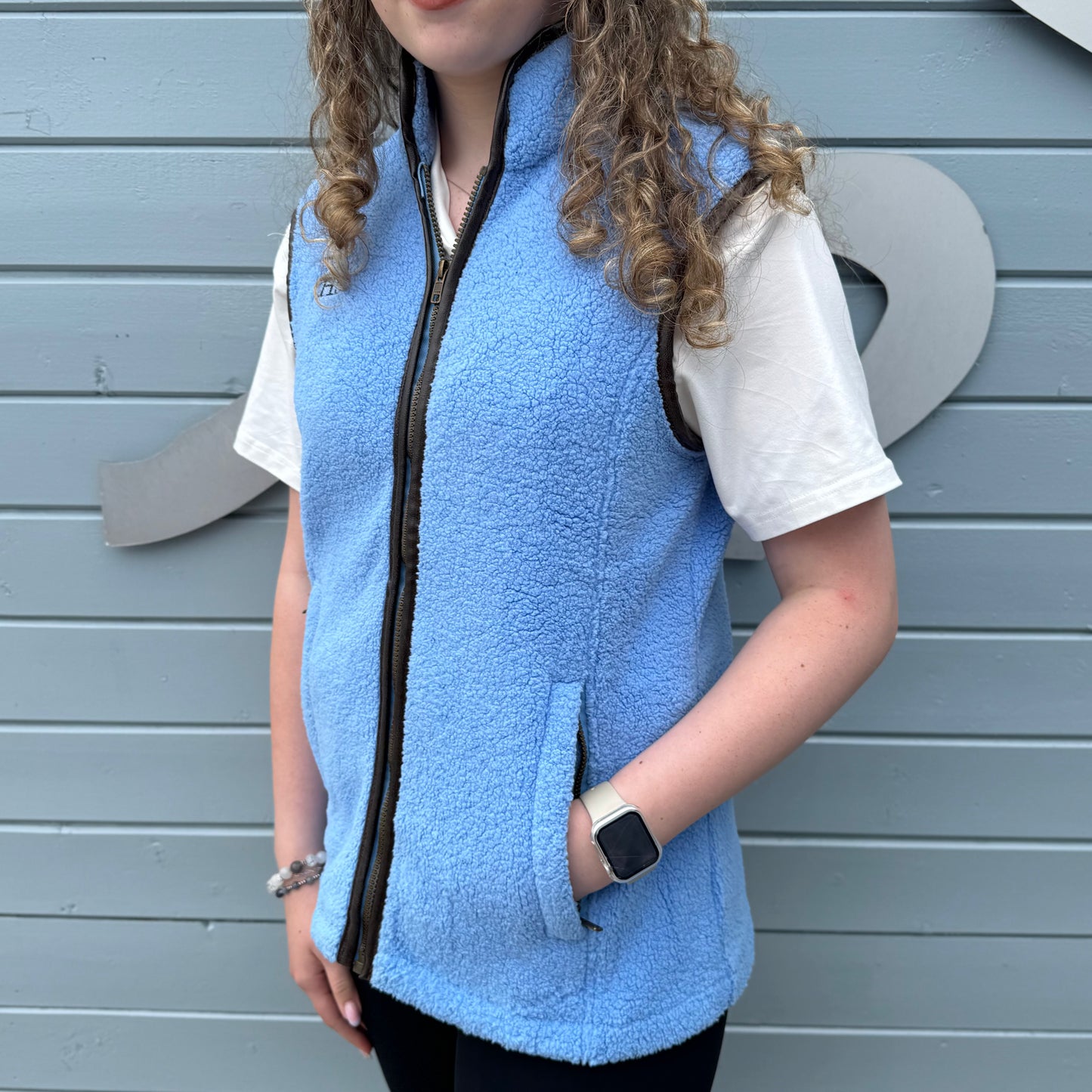 New Holmestead Sky Blue & Cream Teddy Gilet-Girl's