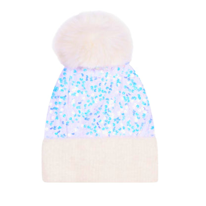 Glitter Sequence Pom Pom Beanie