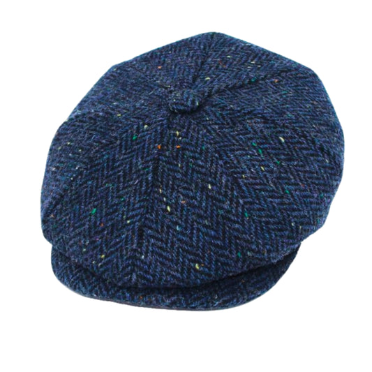 Polka Herringbone Baker Boy Hat - Navy