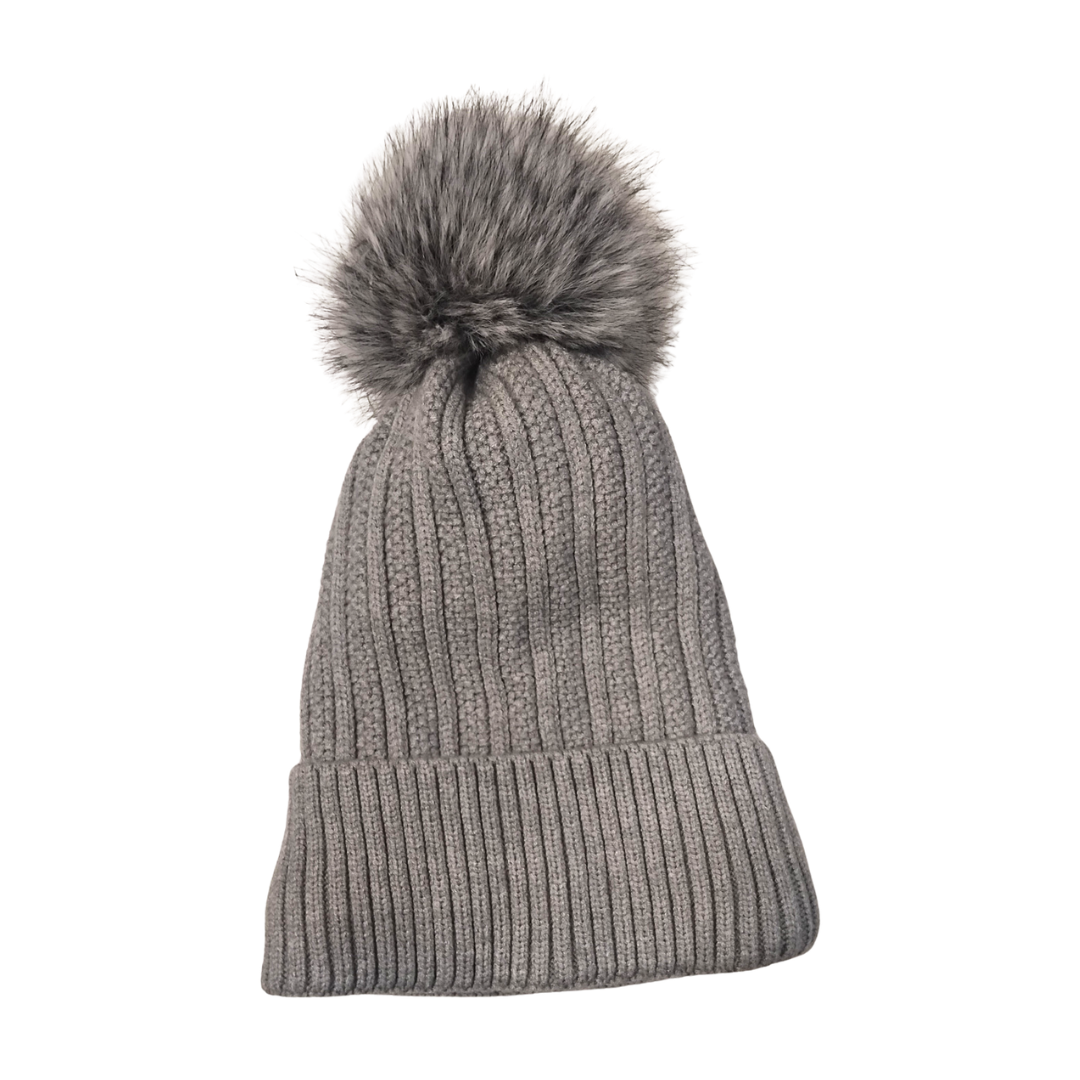 Straight Cable Knit PomPom Beanie Hat