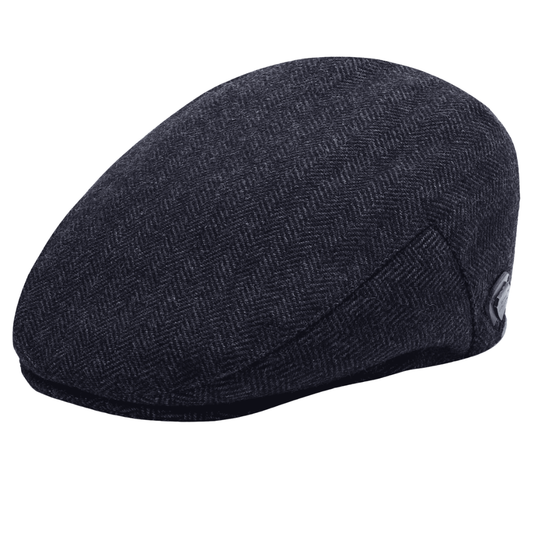 Herringbone Newsboy Flat Cap - Charcoal