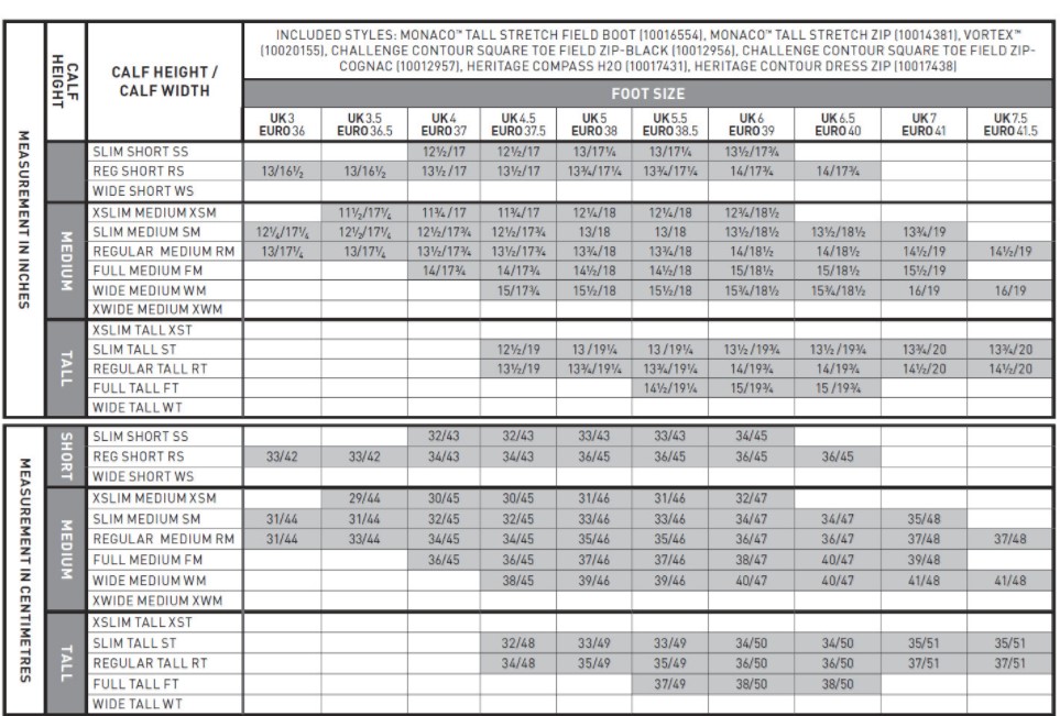 Equiline Size Chart